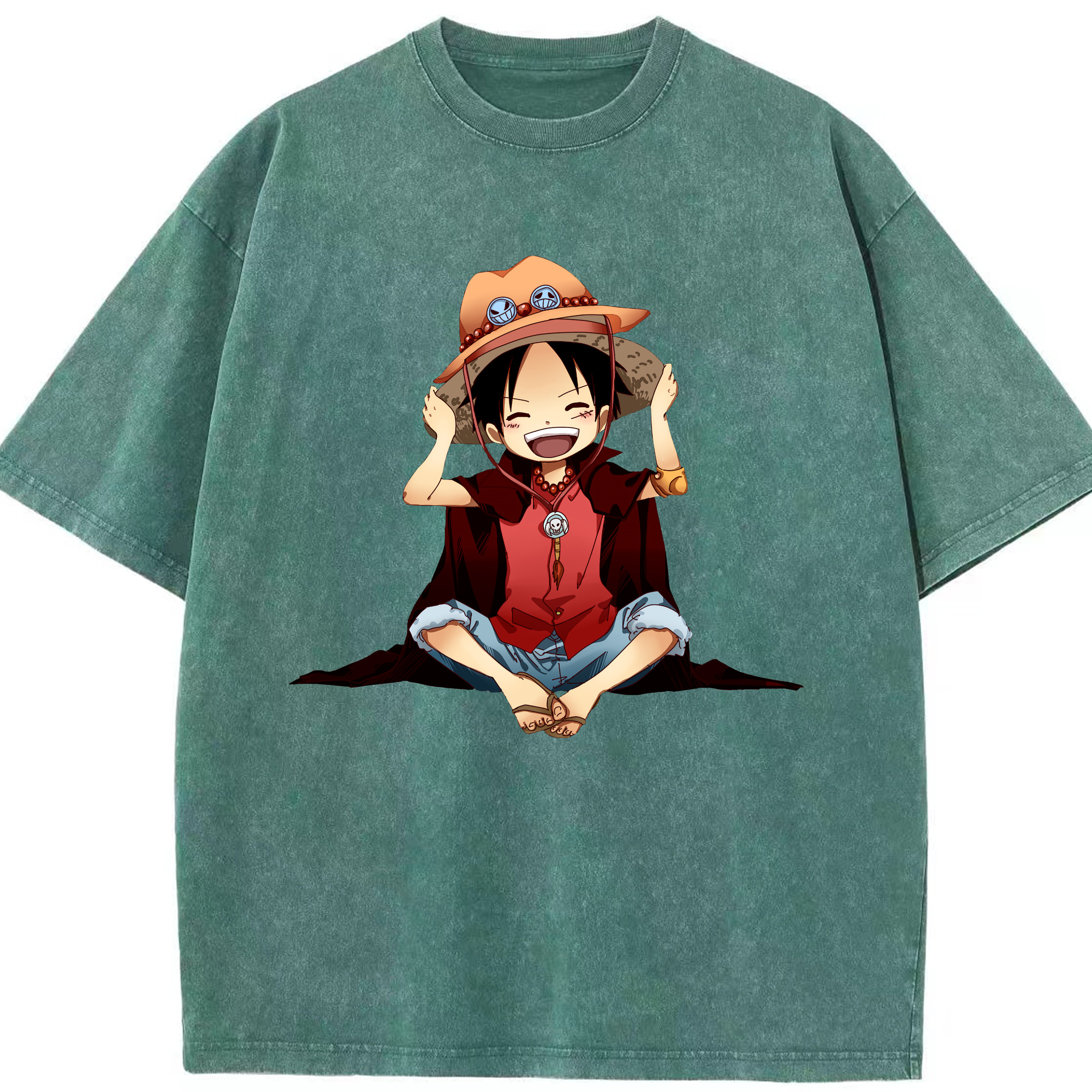 ワンピース モンキー・D・ルフィ ONE PIECE Monkey D. Luffy 綿100% ヴィンテージ風 半袖Tシャツ（フロントプリント）
